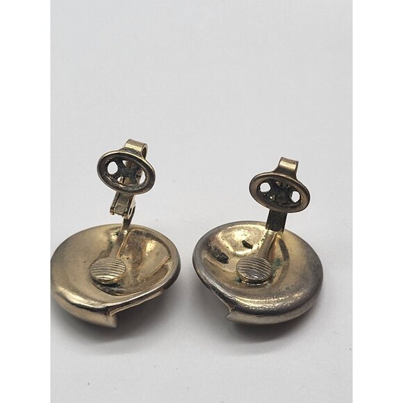 Vintage Crown Trifari Brushed Shiny Gold Tone Swirl Clip Earrings Classic - Picture 6 of 8